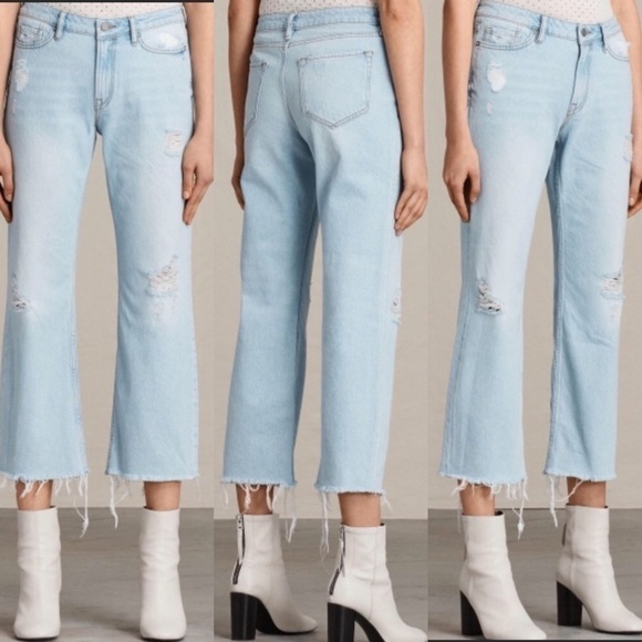 All Saints Flare Cropped Jeans indigo blue 26 - Picture 2 of 8
